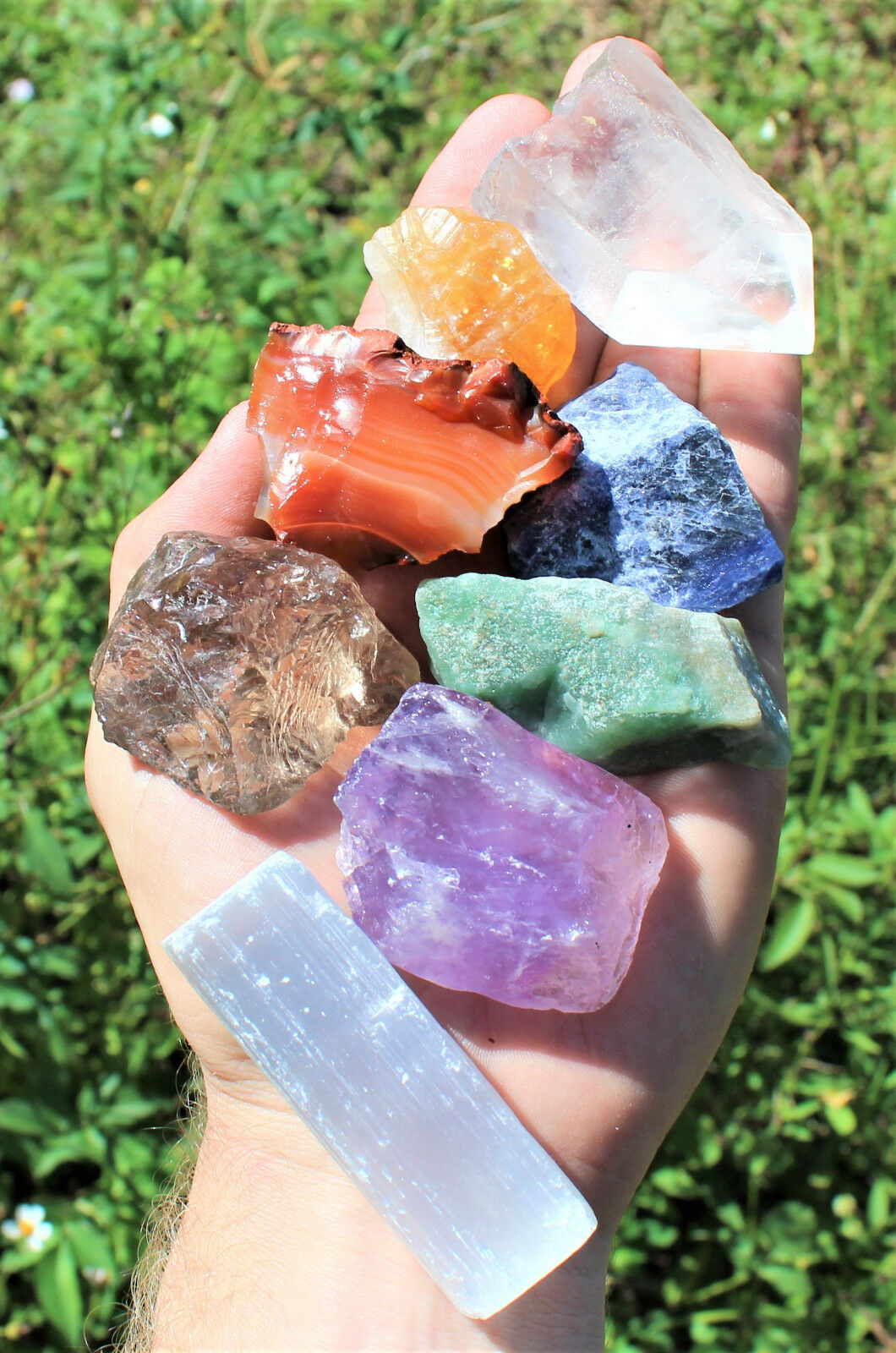 Large Chakra Natural Stones Set 7 Rough Crystals Raw Selenite Stick, Directions